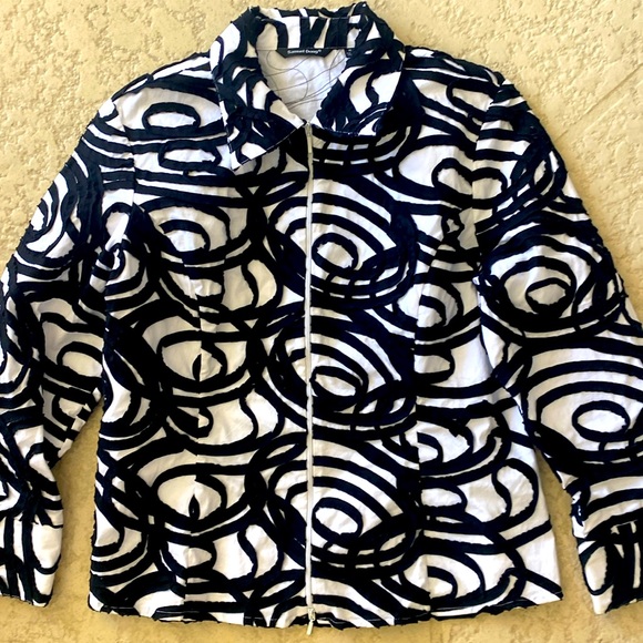 Samuel Dong Black White Ribbon Applique Jacket size Medium - Picture 1 of 5